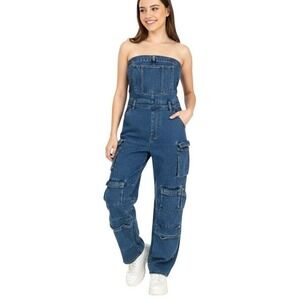 Loragal Jeans Womens M Blue High Rise Straight Cargo Pocket Relaxed Denim Pants